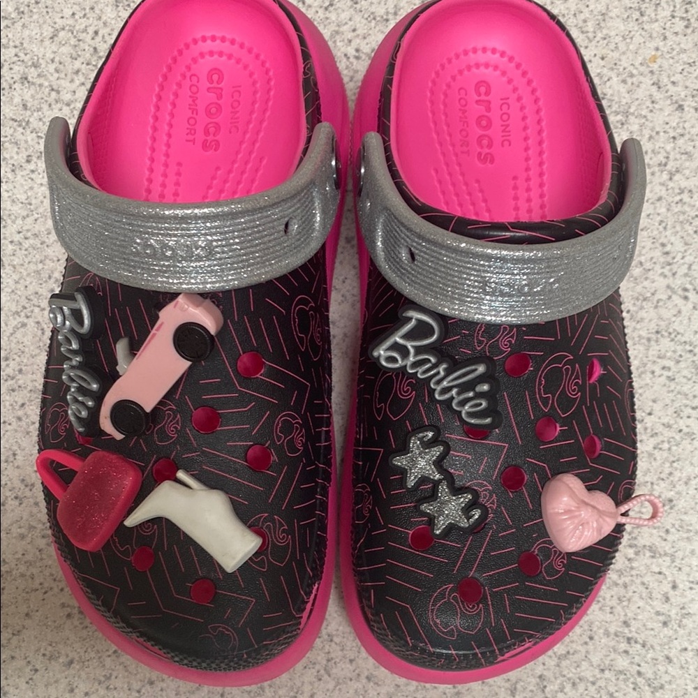 Barbie Black and Pink Kids' Sandals with Silver Strap